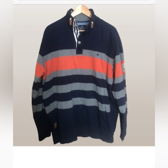 Fellows United Preppy Navy and Orange Striped Rugby Sweater XL - Picture 1 of 10
